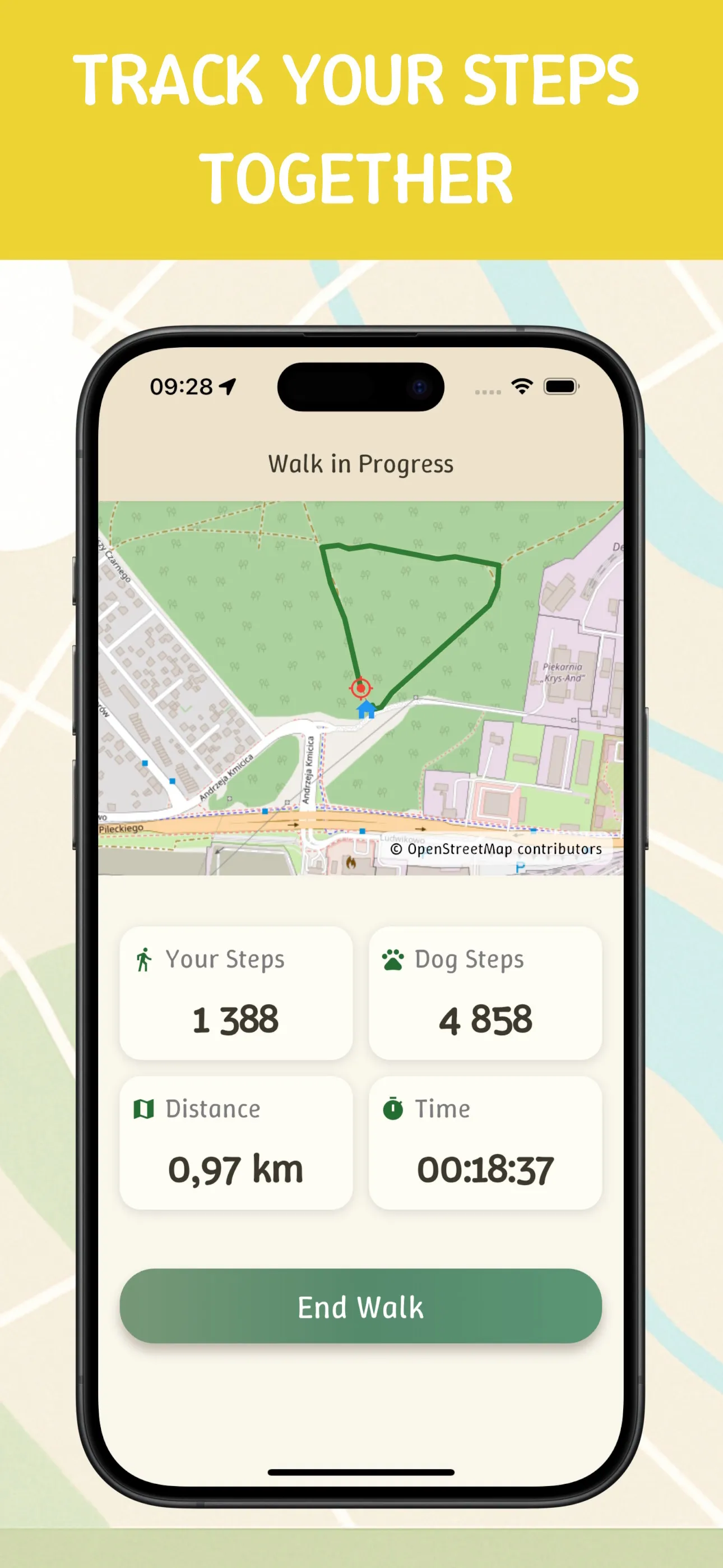 Steps4Dogs App - feature view, screen 4